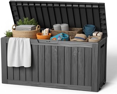 EasyUp Outdoor Storage Box 100 Gallon Waterproof Resin Deck Boxes Black by EASYUP