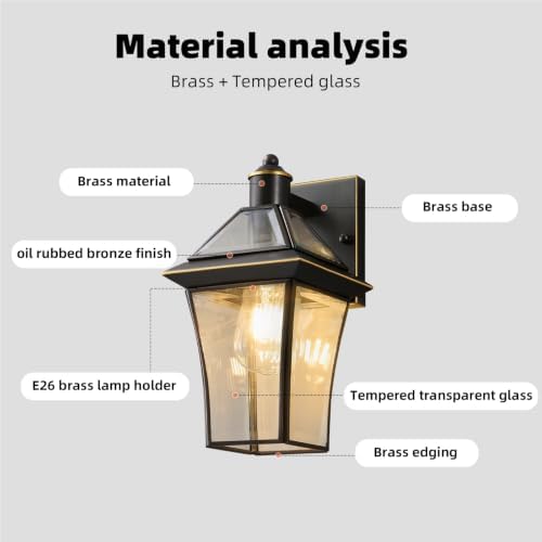 Oil Rubbed Bronze Brass Outdoor Wall Sconce, Rustproof Porch Light - Image 4