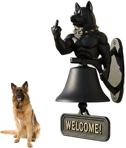Cast Iron Muscle Dog Welcome Doorbell, Funny Bulldog Doorbell, Dog Middle Finger Decor Dinner Bell, Retro Metal Outdoor Dachshund Hanging Door Bell for Yard Garden by Unknown