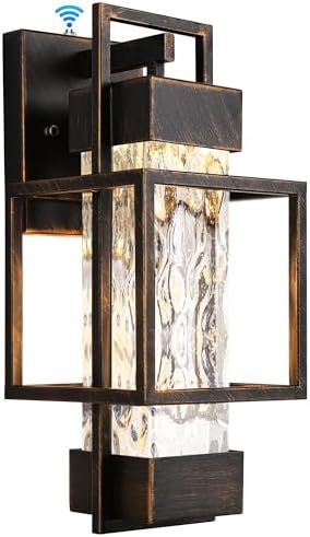 PARTPHONER Modern Outdoor Light Fixture Dusk to Dawn Outdoor Lighting, 15" H Exterior Wall Sconce Waterproof Porch Light, Outside Light for House with Water Glass for Garage Doorway Black Brushed Gold by PARTPHONER