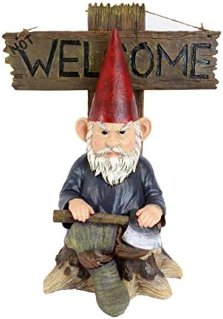 Ebros Gift Whimsical Grumpy Grinchy Rude Old Mr Gnome Dwarf Holding Axe with Welcome or Go Away Plank Sign Statue Garden Patio Outdoor Poolside Magical Gnomes Decorative Figurine - Image 5