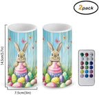 2 Pack Flameless Candles with Timer Remote LED Candles Flickering for Indoor Outdoor Home Decorations Flameless LED Real Wax Lights, Easter Day Bunny Eggs Wood Grain - Image 2