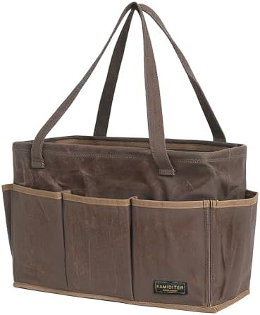 15.5-Inch Foldable Open Top Waxed Canvas Tool Bag, Multi-Purpose Wrench Tool Pouch with Handle, Durable and Water Resistant(Grey) by Unknown