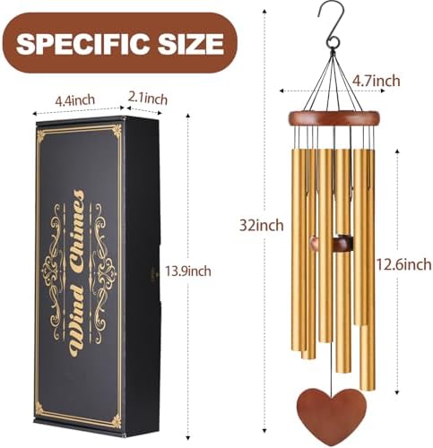 Gold Metal Wind Chimes Outdoor Large, Elegant Aluminum Tubes with Deep Tone, Modern Decorative Hanging Wind Chime for Garden Patio Porch Balcony Yard Home Decor - Image 2