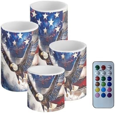 GLENLCWE USA Flag Animal Eagle Flameless Flickering LED Candles for Women Ladies,Chic Home Decoration Candles Indoor Outdoor Party Candles, 4 Pcs,Remote Control by GLENLCWE