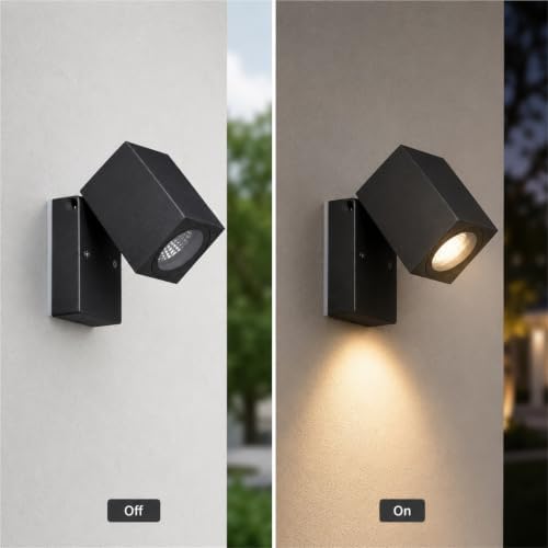 Modern Outdoor Wall Sconce, 90° Pivoting Aluminum Cube LED Spotlight - Image 7
