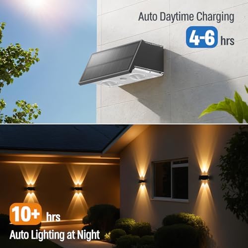 NIORSUN Solar Fence Lights,6 Pack Deck Light,Led Outdoor Lights 3000K/4500K/6000K+ RGB Up & Down Wall Lights Waterproof,Solar Powered Light for Backyard/Pool/Railing/Patio/Porch/Step Black - Image 4