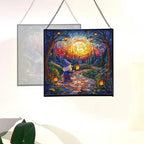 Garden Lantern Path Gnome Stained Glass Suncatcher – Square Hanging Window Panel for Home or Greenhouse – Whimsical Glass Art Gift for Garden Lovers, Christmas, Halloween, Father Days dSeHnz - Image 4