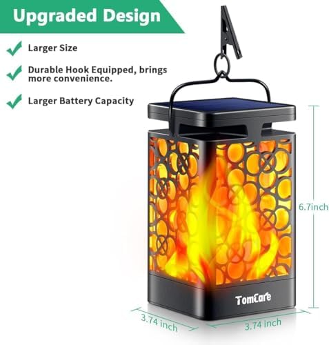 TomCare Solar Lanterns Outdoor, Flickering Flame Hanging Lights, 6 Pack - Image 7