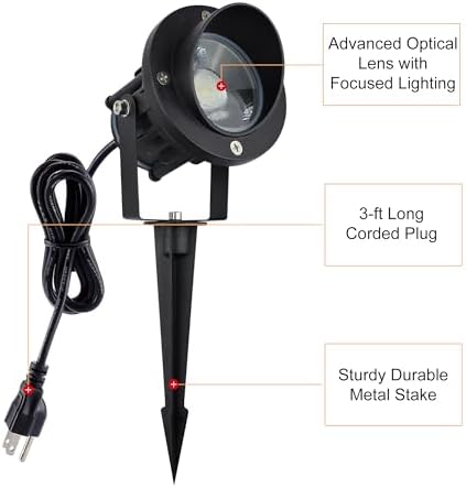 GBS9809 Flag Light, 9W LED Outdoor Spotlight 120V, 5000K Daylight, IP65 Waterproof Landscape Light with Metal Ground Stake & Deck Mount, Plug in Spotlight for Flagpole, Tree, Yard (Pack of 2) - Image 2