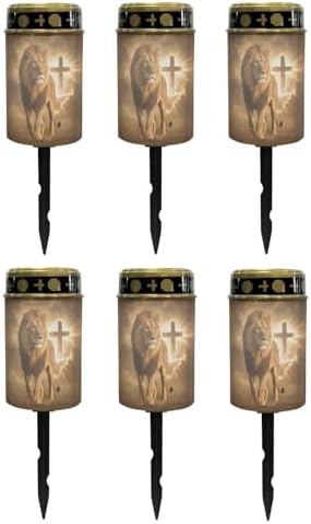 Poceacles Solar Lights Outdoor Grave Candle for Cemetery Decoration Solar Outdoor Lights for Garden Lawn Backyard Pathway Decor, 6 Pieces, Brown Lion Cross Pattern by Poceacles