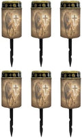 Poceacles Solar Lights Outdoor Grave Candle for Cemetery Decoration Solar Outdoor Lights for Garden Lawn Backyard Pathway Decor, 6 Pieces, Brown Lion Cross Pattern by Poceacles