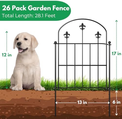 Decorative Garden Fence Border 10 Pack 22in(H) x 28ft(L), Black Rustproof Metal Garden Fencing Animal Barrier for Dogs - Image 2
