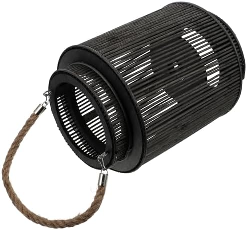KALLORY Woven Rattan Lantern Candleholder Portable Hand-Weaving Decorative Windproof Candle Holder for Home, Garden, and Balcony Accent Lighting (Black Small, Without Candle) by KALLORY