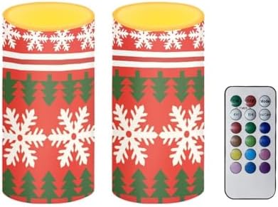 2Pcs Snowflake Stripes Flickering Flameless Bulk Candles Battery Operated with Remote and Timer LED Pillar Candles for New Year Home Decoration by Merkmak