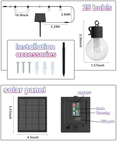 FREECUBE 50FT Solar String Lights Outdoor Waterproof, 25LEDs G40 Globe Shatterproof Bulbs,Warm White & Multicolor,8 Modes,Timer, Solar Powered Patio Lights for Backyard, Porch, Garden, Wedding Decor - Image 2