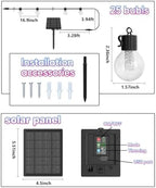 FREECUBE 50FT Solar String Lights Outdoor Waterproof, 25LEDs G40 Globe Shatterproof Bulbs,Warm White & Multicolor,8 Modes,Timer, Solar Powered Patio Lights for Backyard, Porch, Garden, Wedding Decor - Image 2