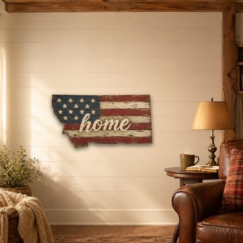 Montana "Home" State Shape Sign — Vintage American Flag Wall Decor — UV-Printed Aluminum (Not Real Wood) — Patriotic State Pride Art for Indoors & Outdoors — Made in USA - Image 5