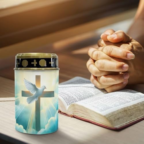 Poceacles Cemetery Candle Grave Lights Outdoor Waterproof Decoration Pathway Lights Garden Solar Candle for Garden Lawn Decor, 2 Pieces, Dove of Peace Cross Cloud Print - Image 4