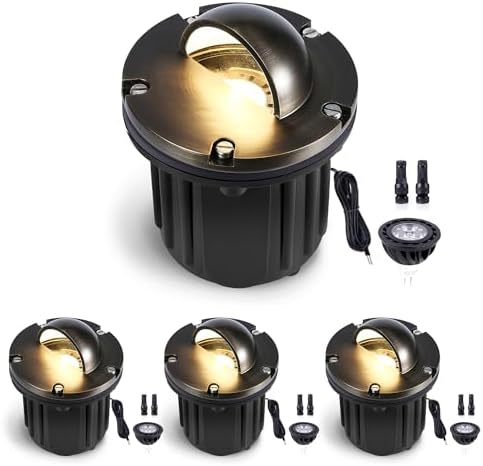 Gardenreet Well Lights Landscape LED - Brass Ip65 Low Voltage Replaceable Bulb In-Ground Lighting, 12V Wired Directional Fixture, Antique Bronze for Patio Lawn Yard with 5000K Daylight White MR16 Bulb by Gardenreet