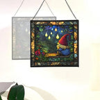 Gnome in Rainy Window Stained Glass Suncatcher – Square Hanging Window Panel for Home or Greenhouse – Whimsical Glass Art Gift for Garden Lovers, Christmas, Halloween, Father Days C6Ziju - Image 4
