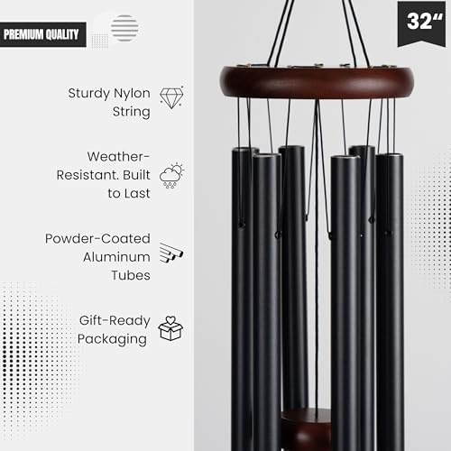 Memorial Wind Chimes for Loss of Loved One, Windchimes in Memory of a Loved One, Sympathy Gift Baskets, Bereavement Condolence Gifts, Memorial Gifts for Loss of Mom, 32" Sympathy Butterfly, Black - Image 3