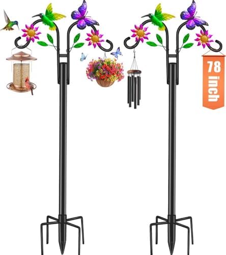 2 Pack Double Shepherds Hooks 78'' Hummingbird Flower 5-Prong by yeuago