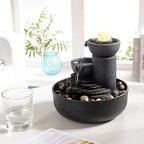 GOSSI Tabletop Water Fountain 2-Tier Indoor Waterfall Fountain with LED Light, Cobblestone & Glass Rolling Ball, Soothing Meditation Sounds for Office & Home Decor - Image 3