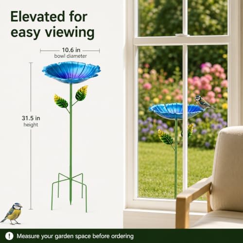 2 Pack Bird Baths for Outdoors, Metal Flower Garden Stakes, Blue & Orange - Image 4