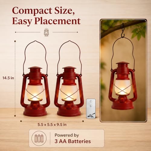 Wallsky Red Lanterns Battery Operated Vintage Lantern for Home Decor - Image 3