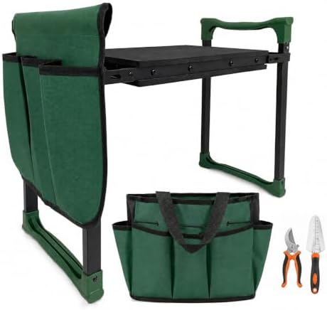 Garden Kneeler and Seat, Heavy Duty Foldable Garden Stool with Anti-Tip Outward Angled Legs, Thick Padded Kneeling Bench for Seniors, Portable Gardening Bench with Tool Bag by Unknown