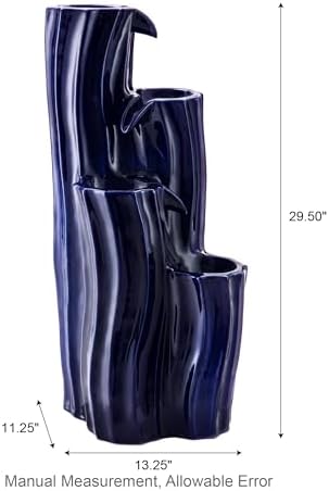 Glitzhome 30" Tall Outdoor Water Fountain with LED Light, Pump & Adapter, 4-Tier Cobalt Blue Wavy Texture Ceramic Cascading Garden Fountains Waterfalls for Porch Deck Patio Backyard - Image 2