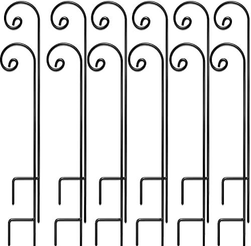 Ashman Shepherd Curled Hook (12 Pack), 35 Inch Tall 1/4 Inch Thick, Made of Premium Metal for Hanging Bird Feeders, Mason Jars, Plant Hangers, Flower Basket, Christmas Lights, Lanterns, and Weddings by AshmanOnline