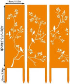 Rustic Metal Privacy Screens Set of 3, Rusty Iron Birds on Branches with Garden Stakes, Portable Standing Partition Panels for Garden, Wedding Decor - Image 3