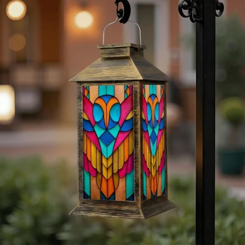 Solar Lantern Vintage Stained Glass Owl Art Outdoor Waterproof Garden Hanging Lantern Solar Powered Lighting Outside Solar Light for Patio Yard Camping, Gifts for Women Mom - Image 6