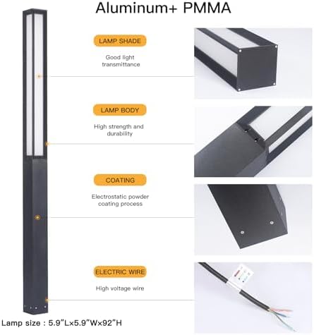 MVBT 92" Landscape Path Lights, IP65 Waterproof Tall Pathway Lights Wired - Image 4
