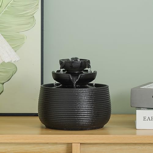 Outdoor and Indoor Water Feature Fountain Waterfall Tabletop Desktop mini Ceramic Garden Fountain (Black A172) - Image 5