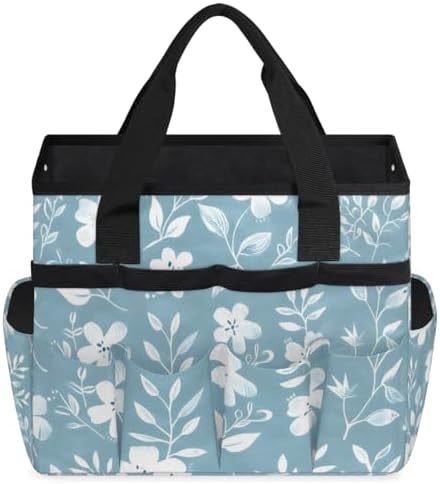 Garden Tool Bag Organizer Garden Tote Bag with Pockets Pattern Small Flowers Tool Storage Organizer Gardening Tool Kit Holder 13" x 6.8" x 2.8" - Image 2