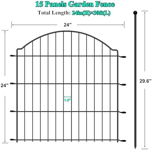 Decorative Garden Fences 24in x 30ft, 15 Pack Outdoor Fencing Animal Barrier Dog Border, Metal Wire Fence Panels for Garden Decor, Flower Bed Edging Borders for No Dig Patio Yard - Image 2