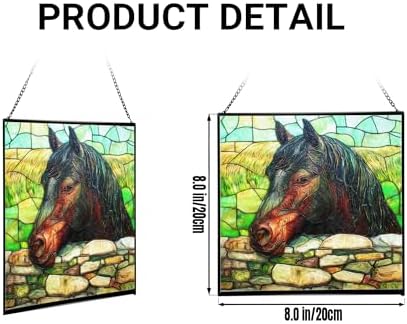 Black Morgan Horse Watching Over Stone Wall Square Suncatcher – Stained Glass Style Window Panel with Pastoral Scene, Custom Decorative Hanging Art for Equestrian Home, Christmas 29WWnX - Image 2