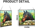 Black Morgan Horse Watching Over Stone Wall Square Suncatcher – Stained Glass Style Window Panel with Pastoral Scene, Custom Decorative Hanging Art for Equestrian Home, Christmas 29WWnX - Image 2