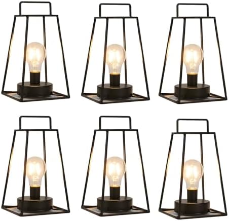 JHY DESIGN 6PCS Retro Style Geometric Table Lamp 10''High Simple Iron Art Cordless Lamp Battery Powered Lamp with 6-Hours Timer Feature Cage Wireless Light for Balcony Party Indoor Outdoor by JHYDESIGN