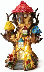 Solar Fairy House 11.8” Tall Fairy Garden House for Outside, Large Fairy Garden Treehouse Accessories Outdoor, Gnome House Garden Statue Fairy Tree House, for Home, Yard, Balcony Decor by BLBYHO