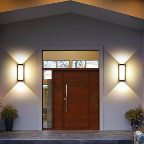 Modern Outdoor Wall Lights 24W LED Exterior Wall Sconces Light Fixtures, Black Aluminum Wall Mount, 3000LM 3000K Porch Lights with Double Lampshades, IP65 Waterproof for Garage Patio Entryway - Image 4
