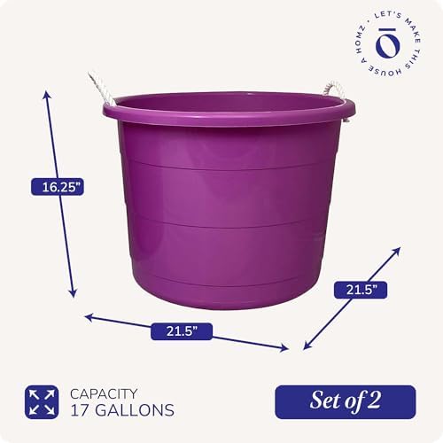 HOMZ Utility Tub, Storage Bucket with Rope Handles, 18 Gal, Purple, 2 Pack - Image 3
