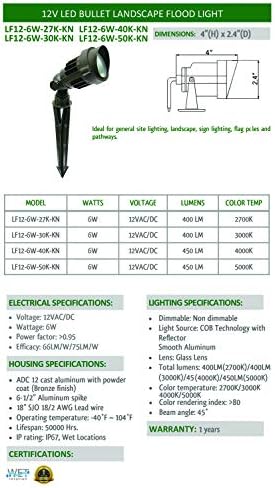 Westgate LED Low Voltage Landscape Spotlight - 12 Volt AC/DC Garden Light - Integrated LED - 400 Lumens - All Accessories Included (6 Watt, 5000K Cool White) - Image 5