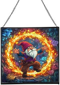 Fire Ring Gnome Dance Stained Glass Suncatcher – Square Hanging Window Panel for Home or Greenhouse – Whimsical Glass Art Gift for Garden Lovers, Christmas, Halloween, Father Days dHpxaH by Custom
