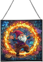 Fire Ring Gnome Dance Stained Glass Suncatcher – Square Hanging Window Panel for Home or Greenhouse – Whimsical Glass Art Gift for Garden Lovers, Christmas, Halloween, Father Days dHpxaH by Custom