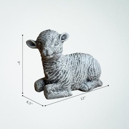 OLOMA Realistic Lamb Outdoor Garden Statue Handmade Farm Animal Sculpture Yard Lawn Patio Porch Flower Bed Decor Weather Resistant Cement Sheep Ornament Concrete Animal Accent Gift - Image 4