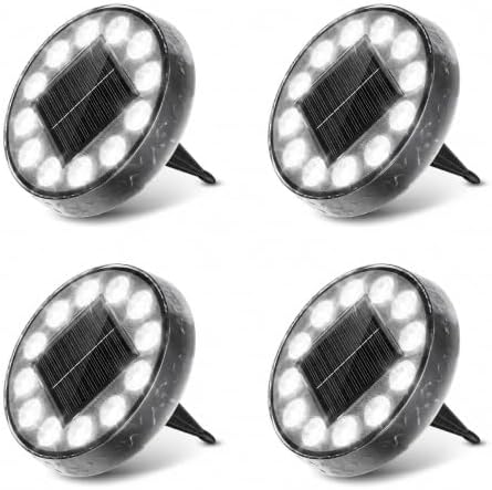 Peasur 5.18 inch Solar Ground Lights Outdoor,12LED 3CCT 2Brightness 1200mAh Battery,IP65 Waterproof and ABS One-Piece Anti-Rust Housing Garden Lights for Pathway Lawn Yard Driveway Landscape 4 Pack by Peasur